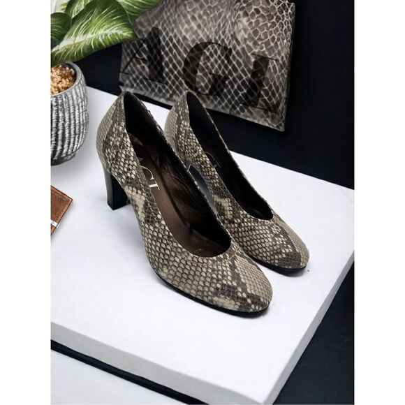 AGL Pumps Shoes Women's 39.5 Multi-Color Almond Toe Snakeskin Embossed Leather - Picture 1 of 12